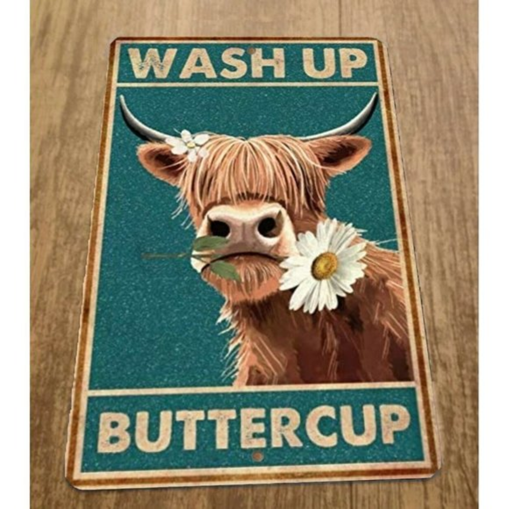 Wash Up Buttercup Cow 8x12 Metal Wall Sign‎